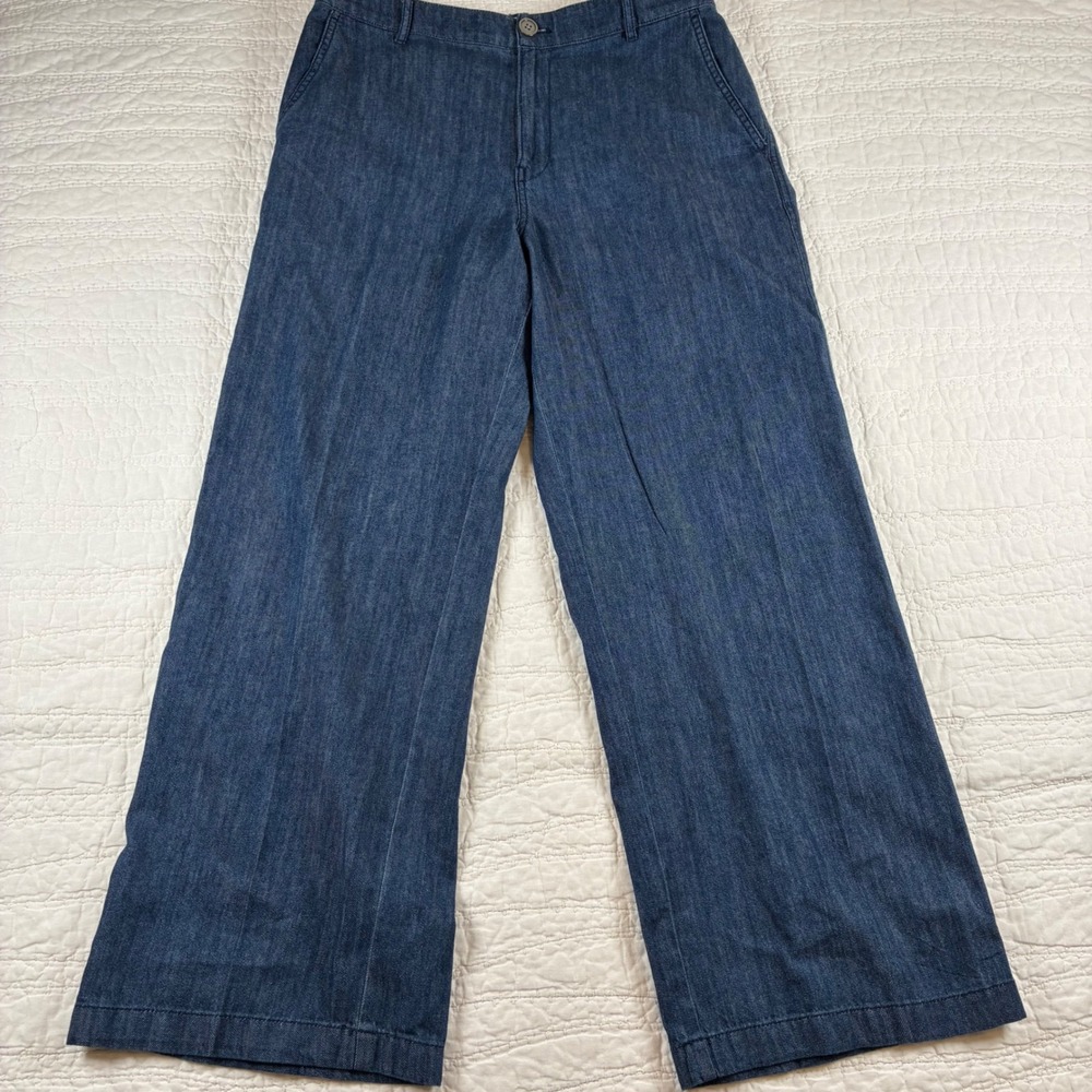 Madewell The Zoe Relaxed Wide Straight Leg denim Pant Blue Tencil Cotton 8 short
